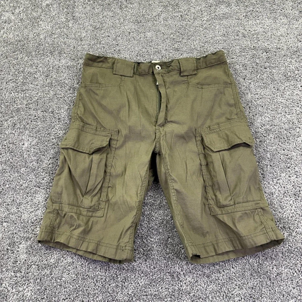 Old Mill Cargo Shorts Mens 36 Green Nylon Stretch Elastic Waist Pockets Outdoor